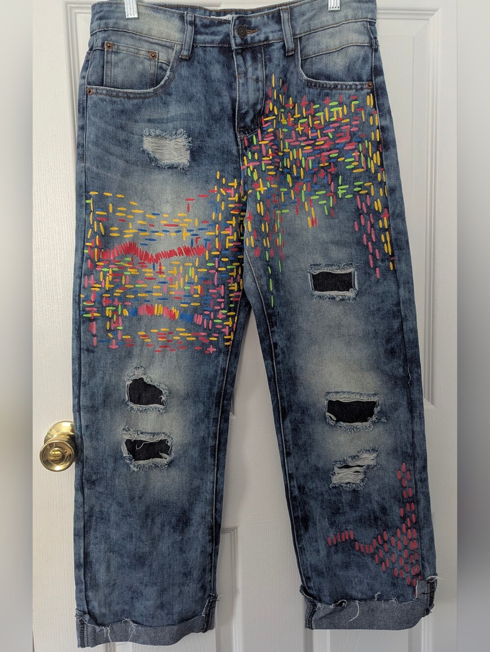 MISSLOOK Blue Distressed Relaxed Jeans - Picture 1 of 6